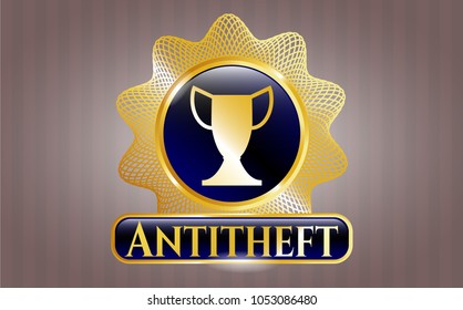  Gold shiny emblem with trophy icon and Antitheft text inside