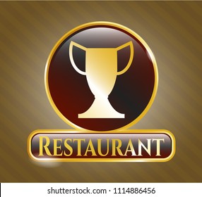  Gold shiny emblem with trophy icon and Restaurant text inside