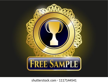  Gold shiny emblem with trophy icon and Free Sample text inside