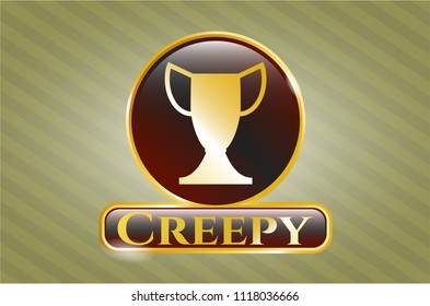  Gold shiny emblem with trophy icon and Creepy text inside