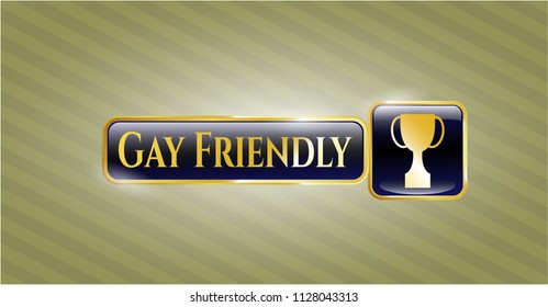  Gold shiny emblem with trophy icon and Gay Friendly text inside