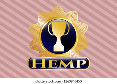  Gold shiny emblem with trophy icon and Hemp text inside
