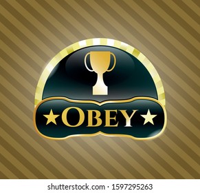  Gold shiny emblem with trophy icon and Obey text inside