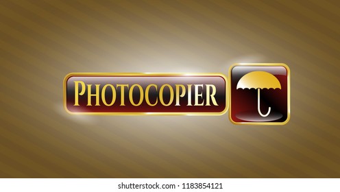  Gold shiny emblem with umbrella icon and Photocopier text inside