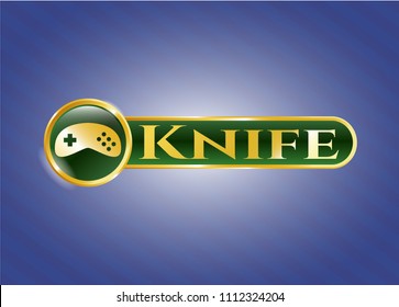   Gold shiny emblem with video game icon and Knife text inside