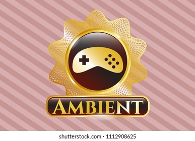   Gold shiny emblem with video game icon and Ambient text inside