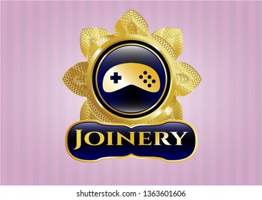  Gold shiny emblem with video game icon and Joinery text inside