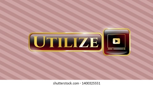  Gold shiny emblem with video player icon and Utilize text inside