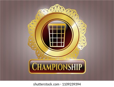  Gold shiny emblem with wastepaper basket icon and Championship text inside