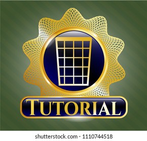   Gold shiny emblem with wastepaper basket icon and Tutorial text inside