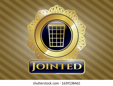  Gold shiny emblem with wastepaper basket icon and Jointed text inside