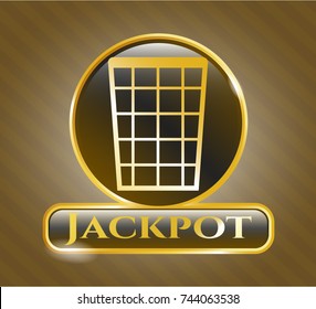  Gold shiny emblem with wastepaper basket icon and Jackpot text inside