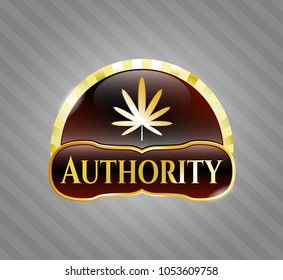  Gold shiny emblem with weed leaf icon and Authority text inside