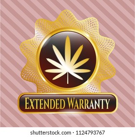  Gold Shiny Emblem With Weed Leaf Icon And Extended Warranty Text Inside