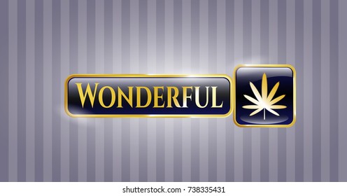  Gold shiny emblem with weed leaf icon and Wonderful text inside