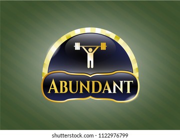  Gold shiny emblem with weightlifting icon and Abundant text inside