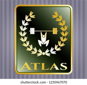  Gold shiny emblem with weightlifting inside of crown icon and Atlas text inside