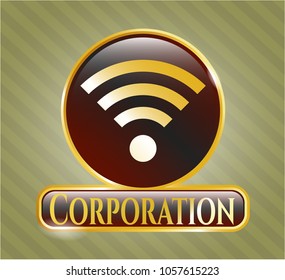  Gold shiny emblem with wifi signal icon and Corporation text inside