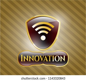 Gold shiny emblem with wifi signal icon and Innovation text inside