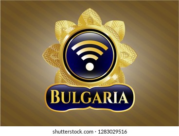  Gold shiny emblem with wifi signal icon and Bulgaria text inside