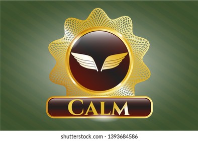  Gold shiny emblem with wings icon and Calm text inside