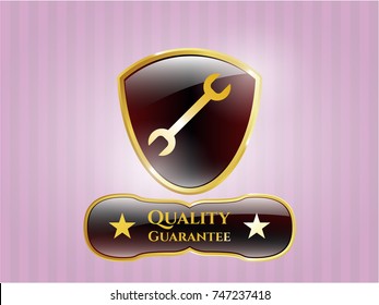  Gold shiny emblem with wrench icon and Quality Guarantee text inside