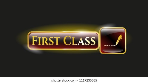  Gold shiny emblem with writer icon and First Class text inside