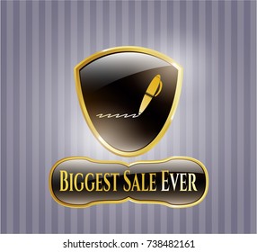  Gold shiny emblem with writer icon and Biggest Sale Ever text inside