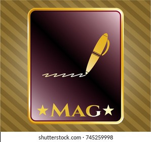  Gold shiny emblem with writer icon and Mag text inside
