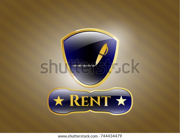 \
Gold shiny emblem with writer icon and Rent text\
inside