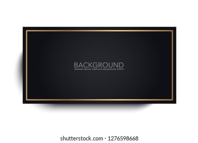 Gold shiny frame on a black background. Vector illustration. Golden frame Shining square banner. Vector design element. - Vector