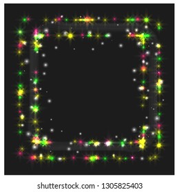 Gold shiny frame on a transparent background. vector illustration. Stars sparkle background. Star dust sparks transparent background.