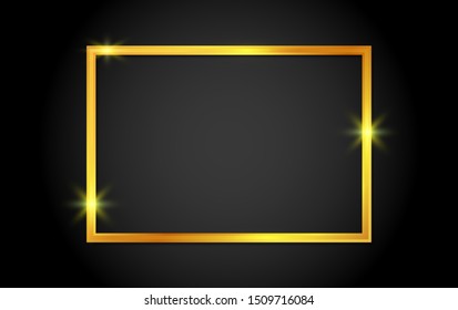 Gold shiny frame with shadows on background. Vector illustration