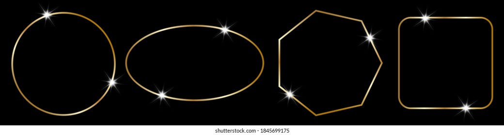 Gold shiny geometric frames. Shiny banner for the holiday or congratulations on a black background. Vector illustration EPS 10