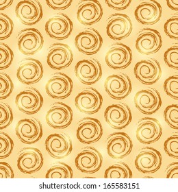Gold Shiny Geometric Seamless Pattern with Spiral Element. Vector Background
