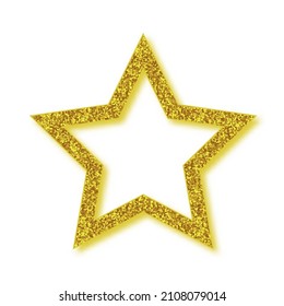 Gold shiny glitter glowing star with shadow isolated on white background. Vector illustration