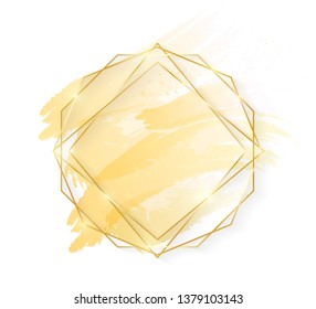 Gold shiny glowing art frame with golden brush strokes isolated on white background. Golden luxury line border for invitation, card, sale, fashion, wedding, photo etc. Vector illustration