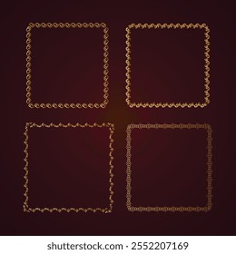 Gold shiny glowing border pattern frame with flower isolated floral background