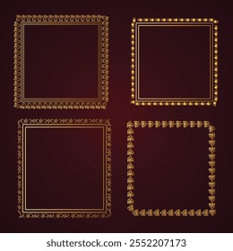 Gold shiny glowing border pattern frame with flower isolated floral background