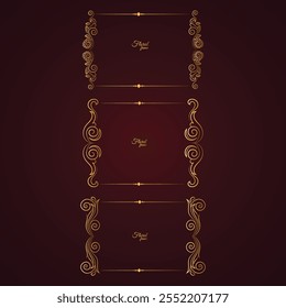 Gold shiny glowing border pattern frame with flower isolated floral background