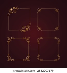 Ouro brilhante brilhante brilhante borda padrão quadro com flor isolado fundo floral