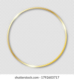 Gold shiny glowing frame isolated on transparent background. Golden circle border. Vector illustration.