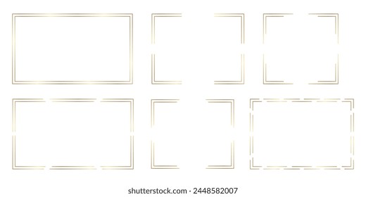 Gold glänzend glühende Rahmen-Set isoliert auf weißem Hintergrund. Goldene Luxus-Rahmen-Variationen. Vektorillustration