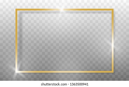 Gold shiny glowing frame with shadows. Isolated on transparent background.Golden luxury.Vector illustration
