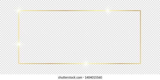 Gold shiny glowing frame with shadows isolated on transparent background. Golden luxury vintage realistic rectangle border. illustration - Vector