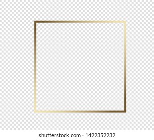 Gold shiny glowing frame with shadows isolated on transparent background. Golden luxury vintage realistic rectangle border. illustration - Vector