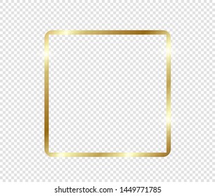 Gold shiny glowing frame with shadows isolated on transparent background. Golden luxury vintage realistic rectangle border. illustration - Vector