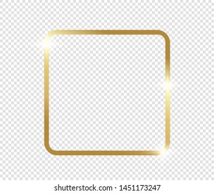 Gold shiny glowing frame with shadows isolated on transparent background. Golden luxury vintage realistic rectangle border. illustration - Vector