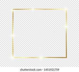 Marco dorado brillante con sombras aisladas sobre fondo transparente. Borde de rectángulo de lujo dorado y realista. ilustración - Vector