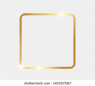 Gold shiny glowing frame with shadows isolated on transparent background. Golden luxury vintage realistic rectangle border. illustration - Vector